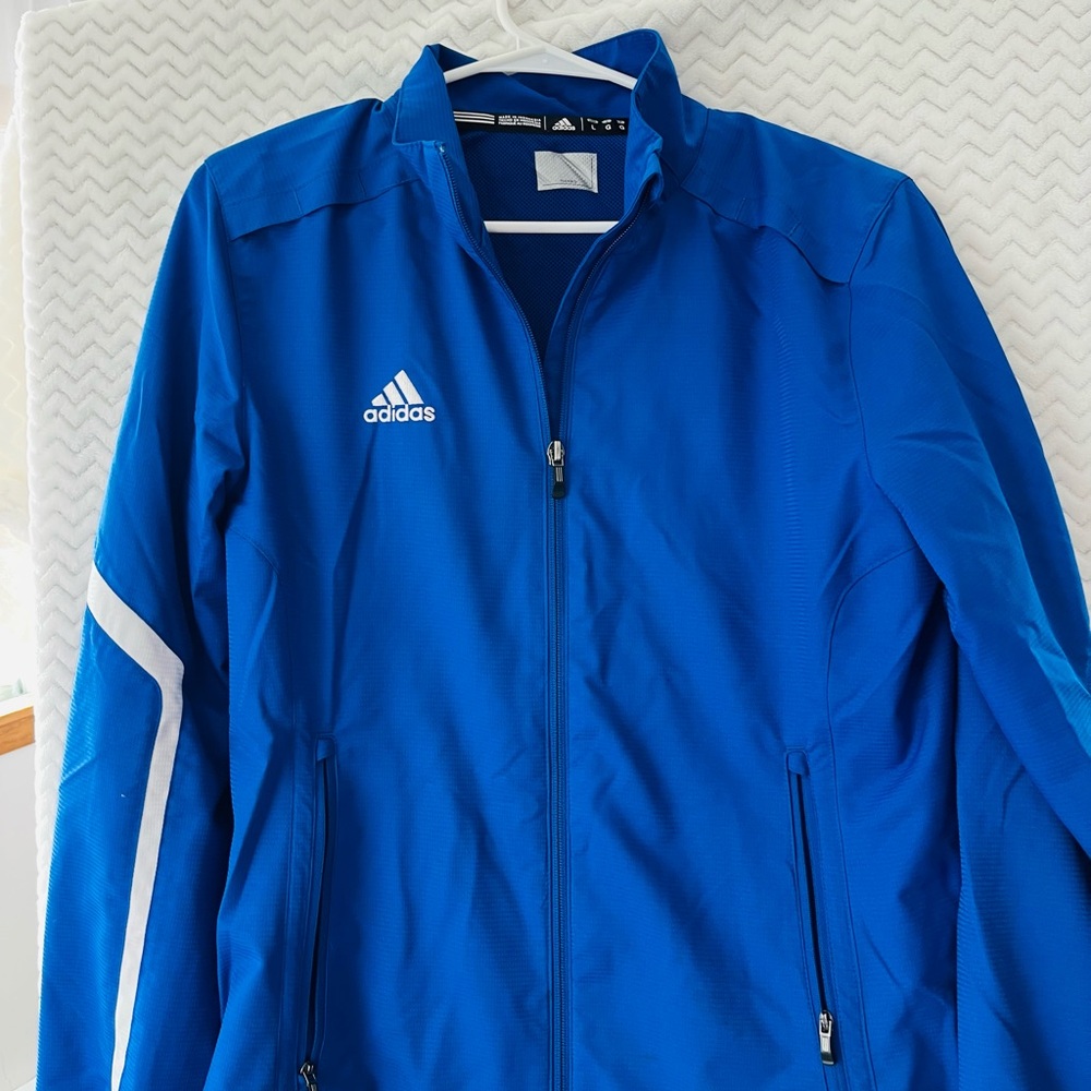 Adidas Blue and White Windbreaker with Sporty Design